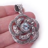 Blue Topaz 925 Solid Sterling Silver Floral Gemstone Pendant December Birthstone