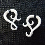 Twist Split Gauge Earrings Carved White Cow Bone Boho Jewelry Gothic Costume