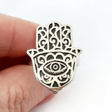 Sz 8-10 Hamsa Ring 925 Sterling Silver Hand of Fatima Khamsa Protect Charm Gift