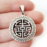Double Sided Ohm Greek Key .925 Sterling Silver Pendant