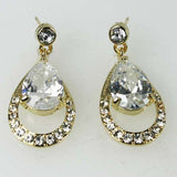 Clear Bridal Wedding Dangle Drop Earrings Goldtone made with Swarovski Crystal