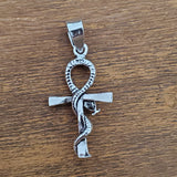 Ankh Snake Amulet Charm .925 Sterling Silver Pendant