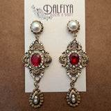 Ruby Red Victorian Chandelier Earrings for Bride or Prom