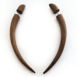 3" Long Taper Fake Gauge Earrings Carved Wood Split Plug