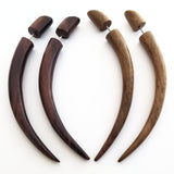 3" Long Taper Fake Gauge Earrings Carved Wood Split Plug
