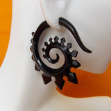 Carved Split Gauge Earrings Black Gothic Spiral Fake Plugs