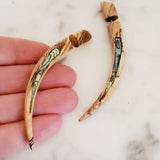 Abalone Inlay in Wood Boho Split Taper Jacket Earrings