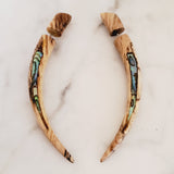Abalone Inlay in Wood Boho Split Taper Jacket Earrings