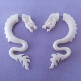 Dragon Fake Gauge Carved Bone Earrings Split Plug