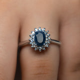 Sapphire and White Topaz .925 Sterling Silver Engagement Ring