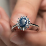 Sapphire and White Topaz .925 Sterling Silver Engagement Ring