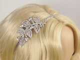 Floral Leaf Bridal Headband with Pave Crystal 1920s Wedding Headpiece