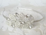 Floral Leaf Bridal Headband with Pave Crystal 1920s Wedding Headpiece